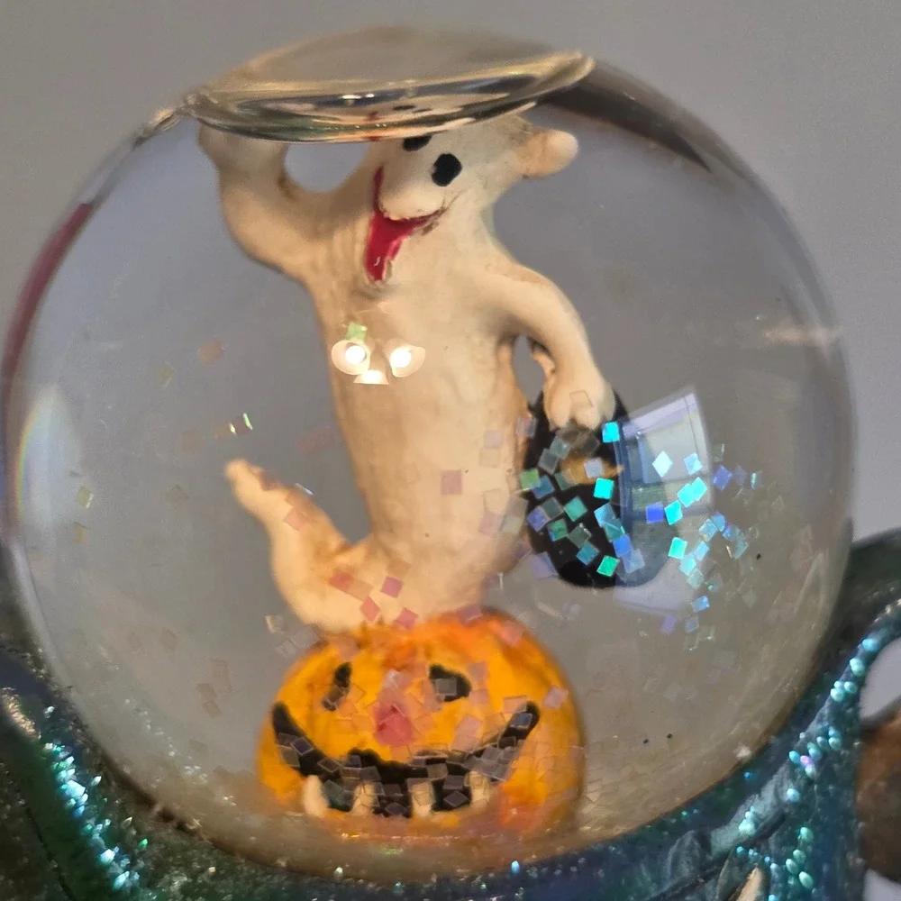 Halloween Snow Globe Witch Boot Set 4pc Black Cat Ghost Scarecrow Pumpkin